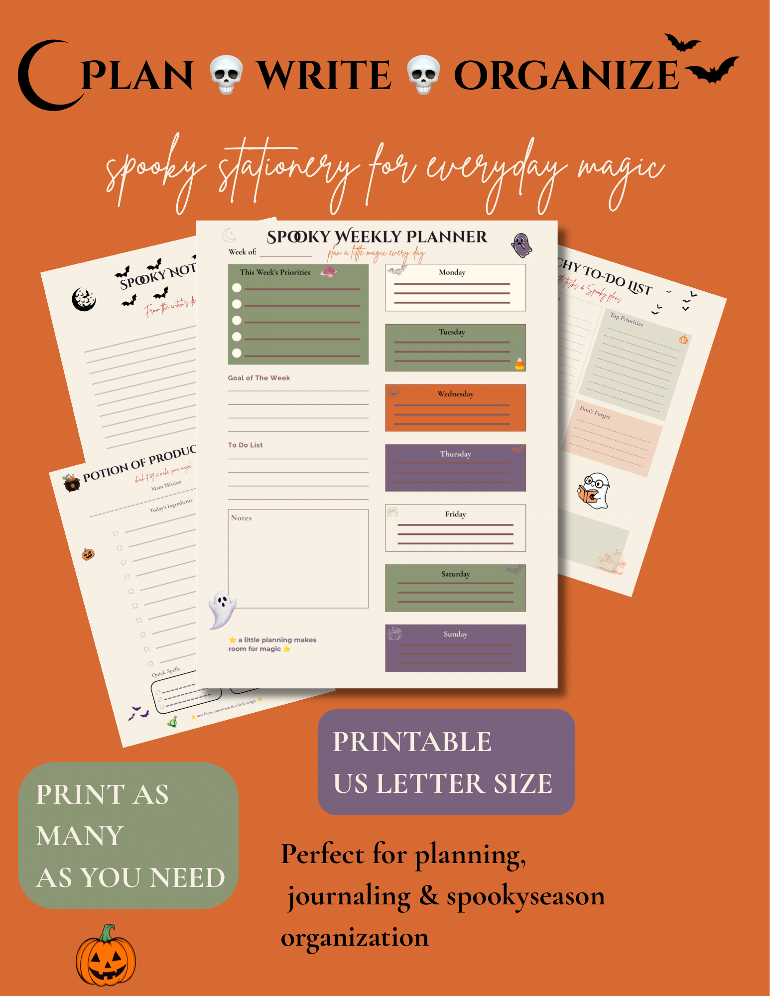 Halloween Stationery Bundle | Printable Planner, Gift Tags & Bookmarks