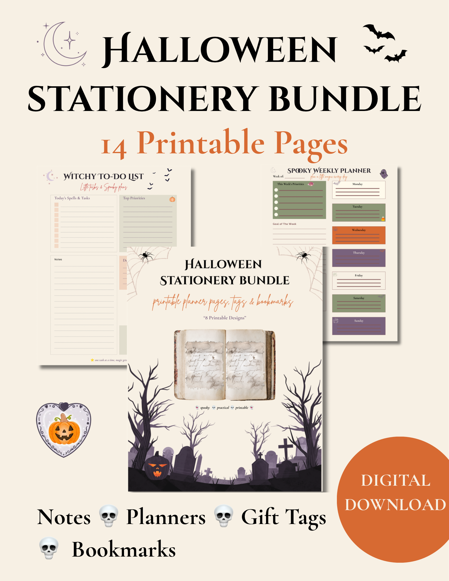 Halloween Stationery Bundle | Printable Planner, Gift Tags & Bookmarks