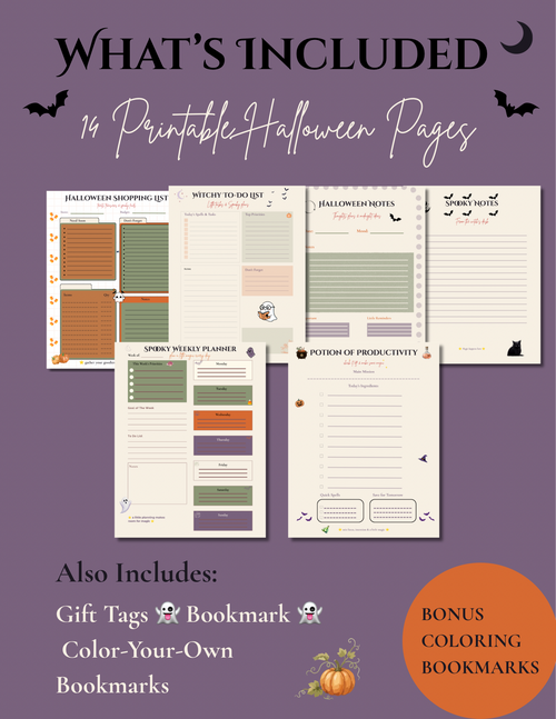 Halloween Stationery Bundle | Printable Planner, Gift Tags & Bookmarks